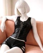 Faux Leather Two-Piece Lingerie Set