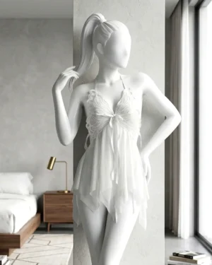Sexy Lingerie Sleepwear for Women – Lace Mesh Babydoll Nightgown with Bow Tie, V-Neck See-Through Nightwear, Quick-Dry Pajamas