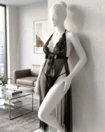 Women’s Sexy Sheer Lace Long Robe Lingerie Set