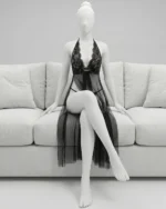 Women’s Sexy Sheer Lace Long Robe Lingerie Set