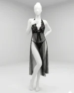 Women’s Sexy Sheer Lace Long Robe Lingerie Set