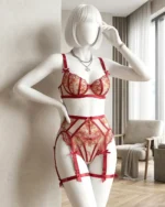 Women’s Red Floral Embroidered Lingerie Set