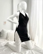 Women’s Sexy Cowl Neck Chain Mini Dress