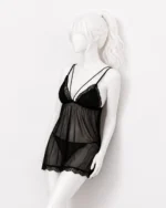 Black Lace Strappy Chemise - Pink Straps