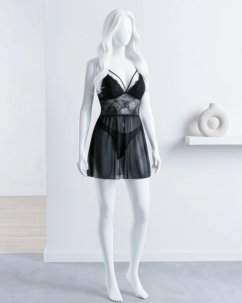 Black Lace Strappy Chemise - Pink Straps