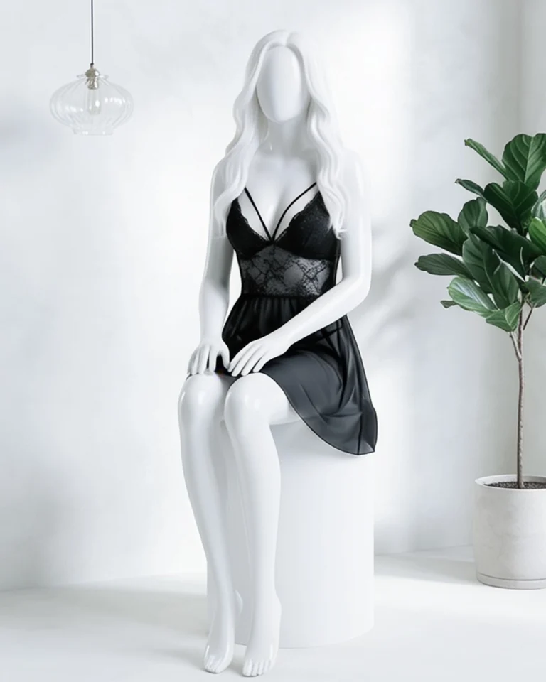 Black Lace Strappy Chemise - Pink Straps