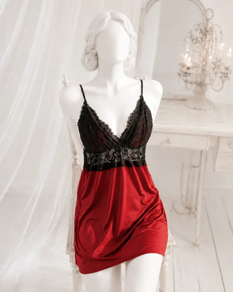 Lace Satin Nightdress - Pink Straps