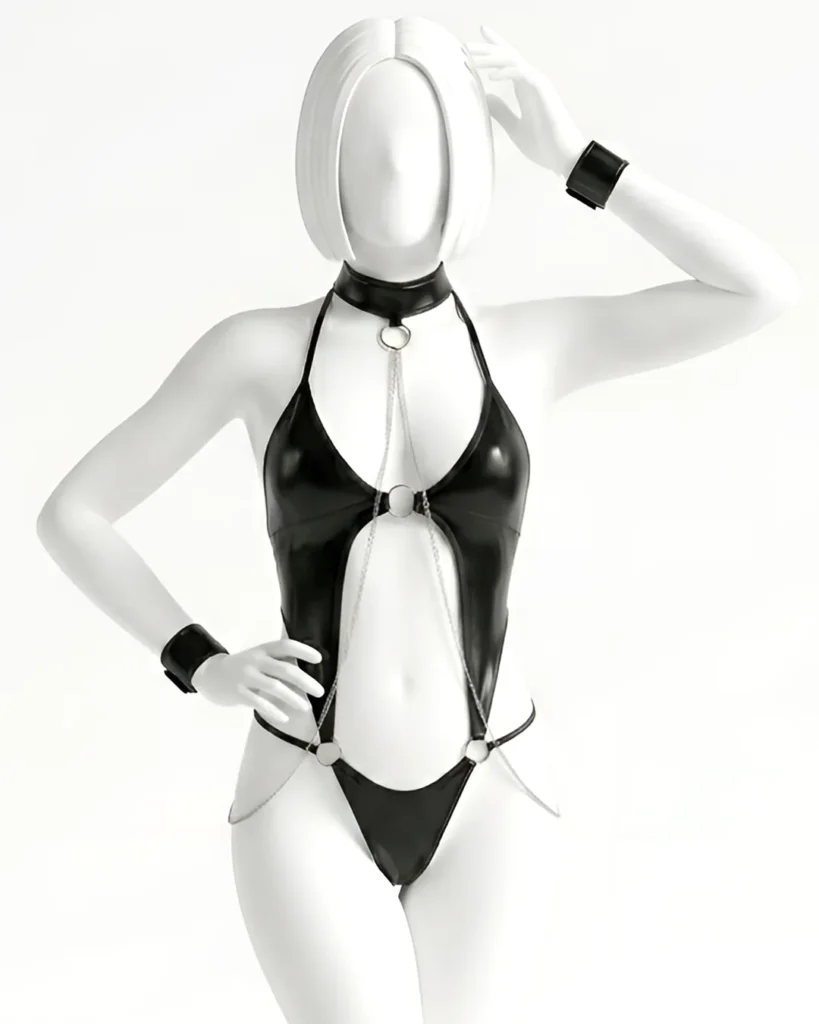Leather Strappy Bodysuit Lingerie