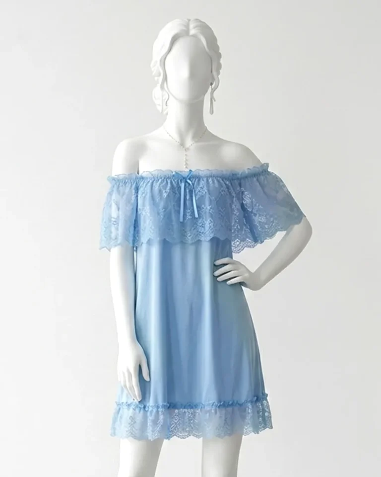 Off-Shoulder Lace Nightdress - Pink Straps