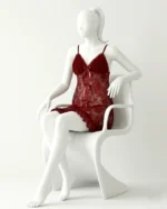 Red Floral Lace Nightdress - Pink Straps