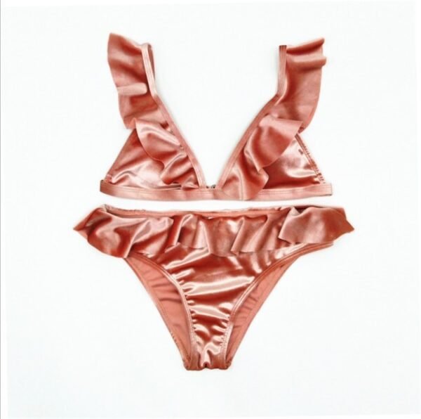 Women Ice Velvet Ruffle Bikini Sets Band - Image 4