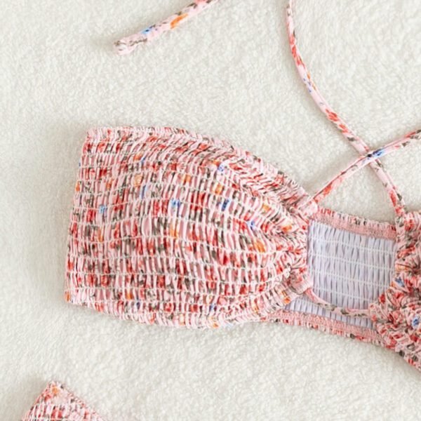 Vintage Style Bikini Flowers Print Pleated Design Bikini Set - Image 2