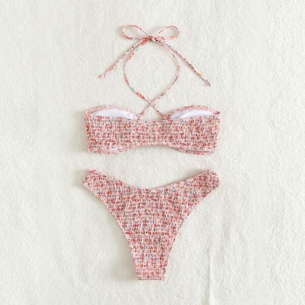 Vintage Style Bikini Flowers Print Pleated Design Bikini Set
