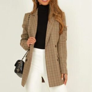 Women's Jacket Fashionable Coat with Notch Collar Outwear Khaki