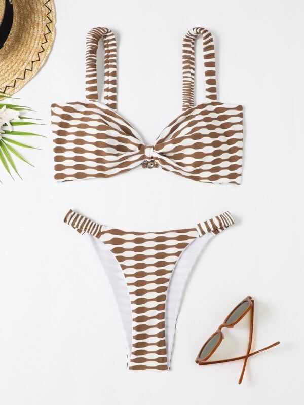 Sexy Strip Printed Bikini Summer Beach Swimsuit Set - Image 3