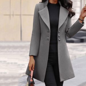 Winter Single-Breasted Slim-Fit Lapel Collar Medium Trench Coat