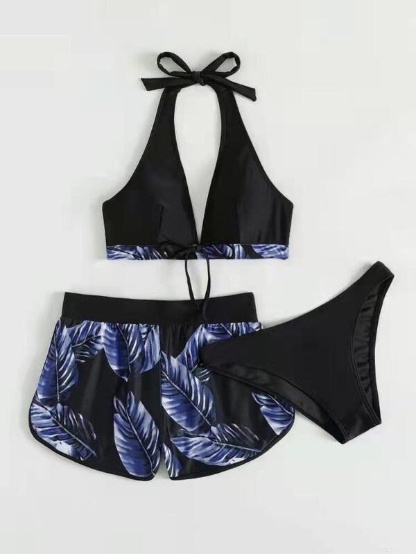 Summer Modest Bikini Leaf Printed Bikini With Shorts - Image 2