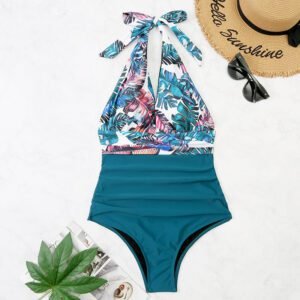One-piece Halter Matching Belly Modest Bikini Women