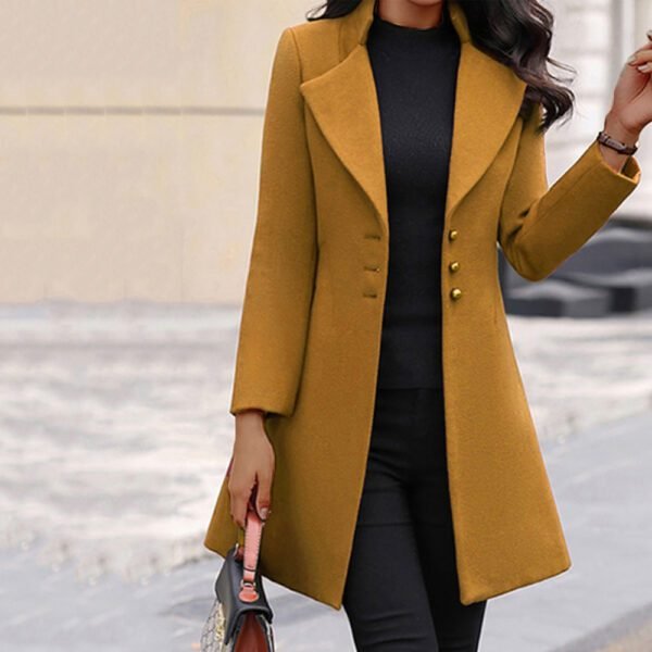 Winter Single-Breasted Slim-Fit Lapel Collar Medium Trench Coat - Image 4