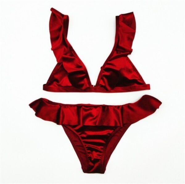 Women Ice Velvet Ruffle Bikini Sets Band - Image 2