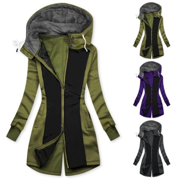 Hooded Ladies Winter Sweatshirt Mid-Length Jacket - Image 2