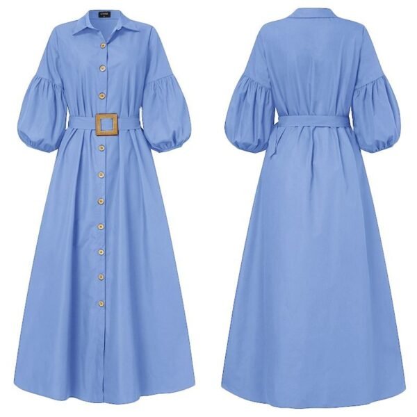 Elegant Office Dress Women Long Dress Puff Sleeve - Image 3