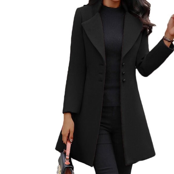 Winter Single-Breasted Slim-Fit Lapel Collar Medium Trench Coat - Image 2
