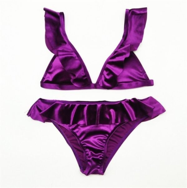 Women Ice Velvet Ruffle Bikini Sets Band - Image 6