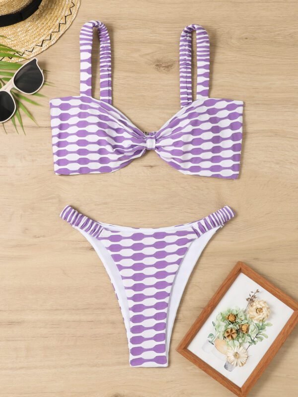 Sexy Strip Printed Bikini Summer Beach Swimsuit Set