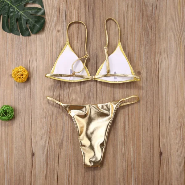 Sexy Bikini Set Women Shimmery Gold Bikini - Image 2