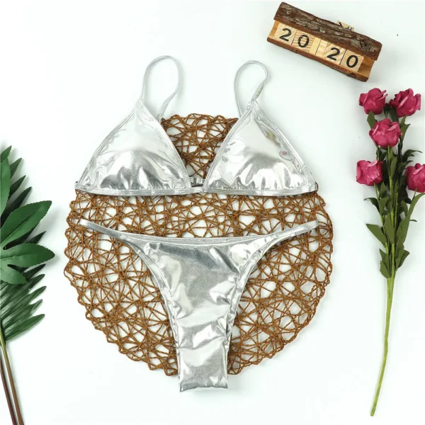 Sexy Bikini Set Women Shimmery Gold Bikini - Image 4