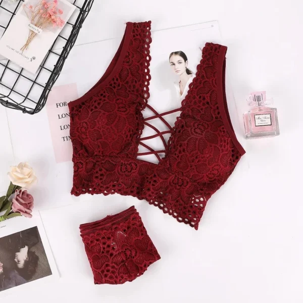 Women Bra Set Sexy Bikini Cross Straps Bra Panty Set - Image 9