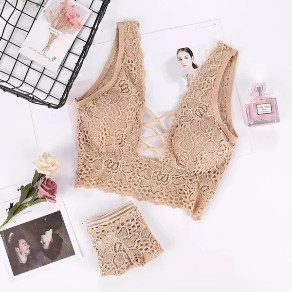 Women Bra Set Sexy Bikini Cross Straps Bra Panty Set - Image 6