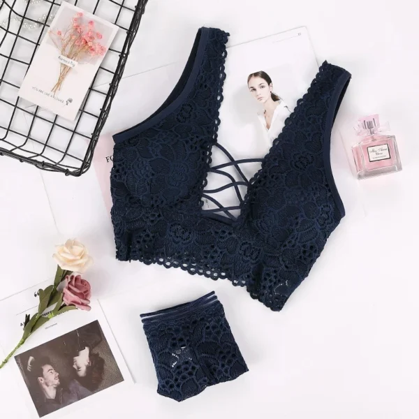 Women Bra Set Sexy Bikini Cross Straps Bra Panty Set - Image 5