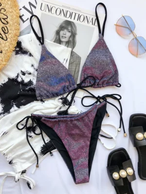 Shiny Sexy Bikini Swimsuit Women's Push Up Glitter Bikini