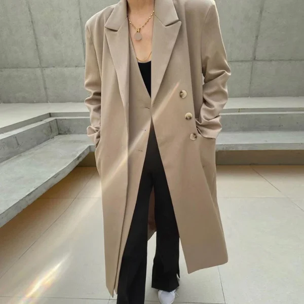 Korean Style Suit Double Placket Design Single Breasted Coats - Image 6