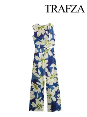 Women Casual jumpsuit Floral Wide Leg Jumpsuit