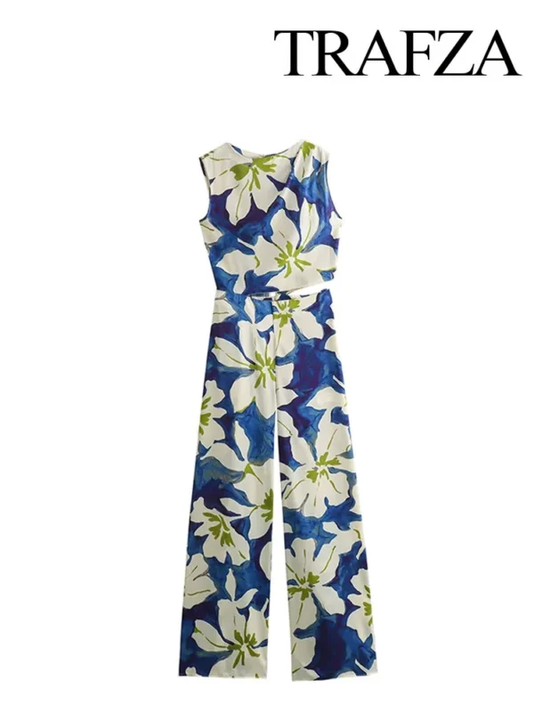 Women Casual Jumpsuit Floral Wide Leg Jumpsuit