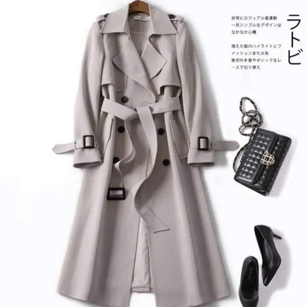Korean Style Long Coat For Women Slim-Fit Trench Coat - Image 5