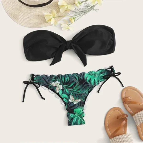 Sexy Bikini Strapless Ruffled Bow Drawstring Bikini - Image 2