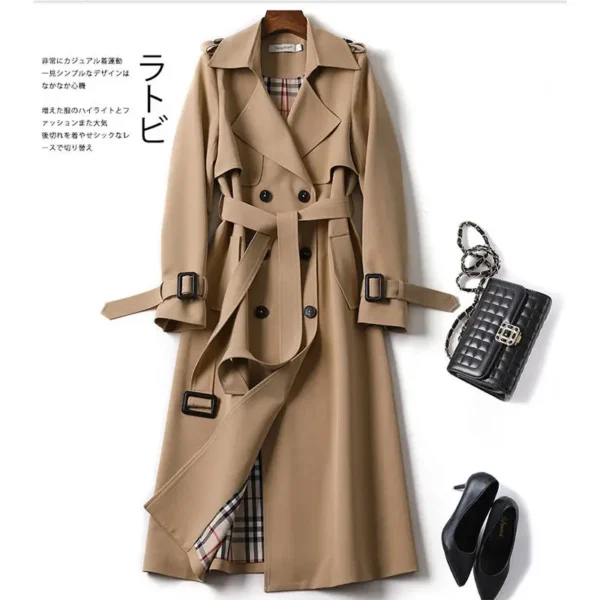 Korean Style Long Coat For Women Slim-Fit Trench Coat - Image 3