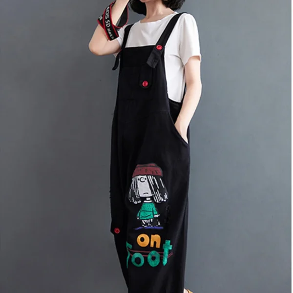 Cute Summer Jumpsuit Cartoon Print Denim Comfy Jumpsuits - Image 4