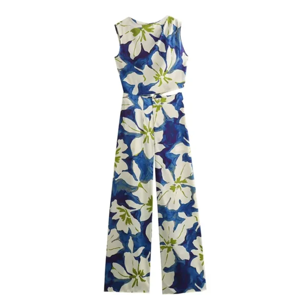 Women Casual Jumpsuit Floral Wide Leg Jumpsuit - Image 3