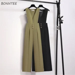Office Ladies Sleeveless Jumpsuits Wide Leg Jumpsuit