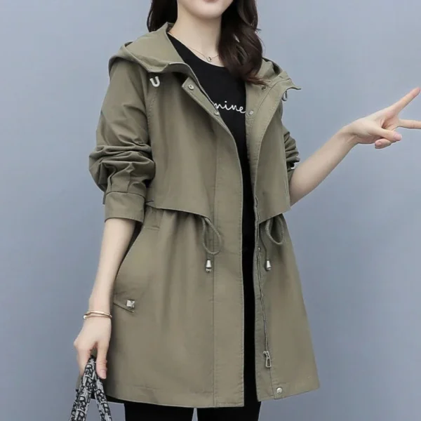 Women'S Mid-Length Slim-Fit Trench Coat Hooded - Image 5