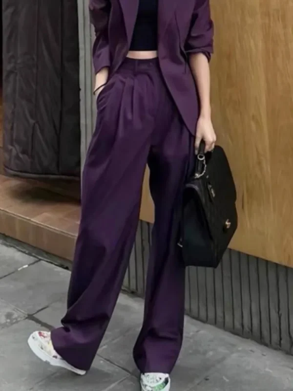 Women'S Purple Pantsuit Elegant Office Dress - Image 5