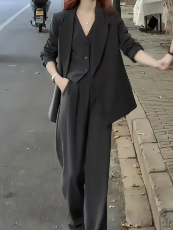 Korean Style Suit 3 Pieces Set Casual Coat,Vest And Pant. - Image 6