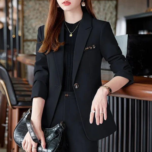 Women'S Korean Style Suit Notch Collar Casual Blazer And Pant Set - Image 6