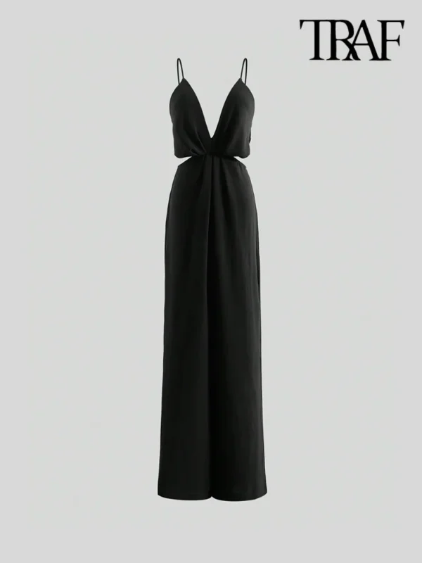 Women'S Wide Leg Casual Jumpsuits Backless With Zipper - Image 3
