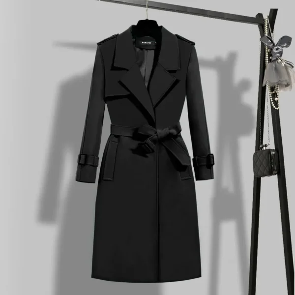 Womenlong Slim- Fit Trench Coat Turn Down Collar Overcoat - Image 10